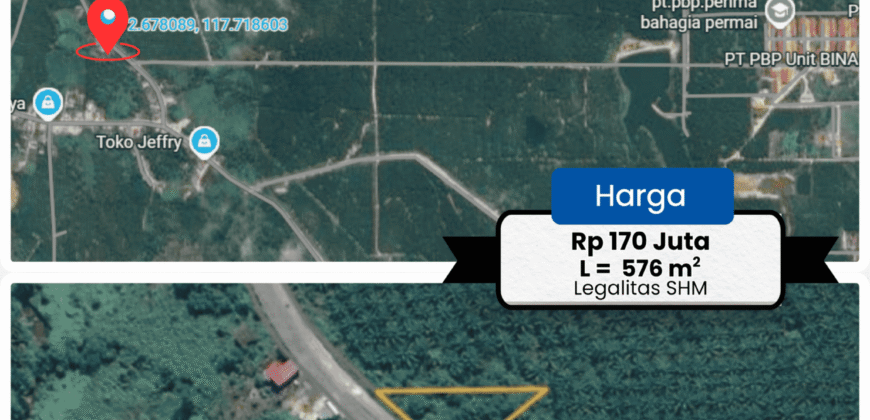 DIJUAL TANAH DESA BINAI (DEKAT PT. PRIMA BAHAGIA PERMAI)- BULUNGAN – KALTARA